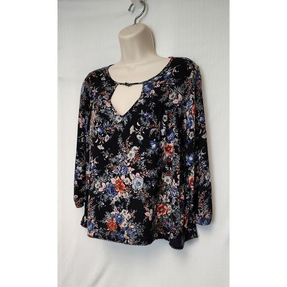 American Eagle Outfitters 3/4 Balloon Sleeve Keyhole Neck Floral S/P - Picture 3 of 8